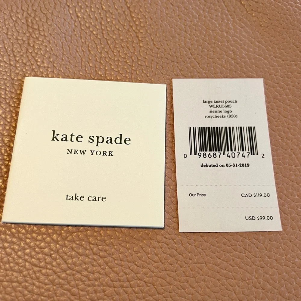 Kate spade ♠️ large tassel pouch logo rose pink - Picture 6 of 9